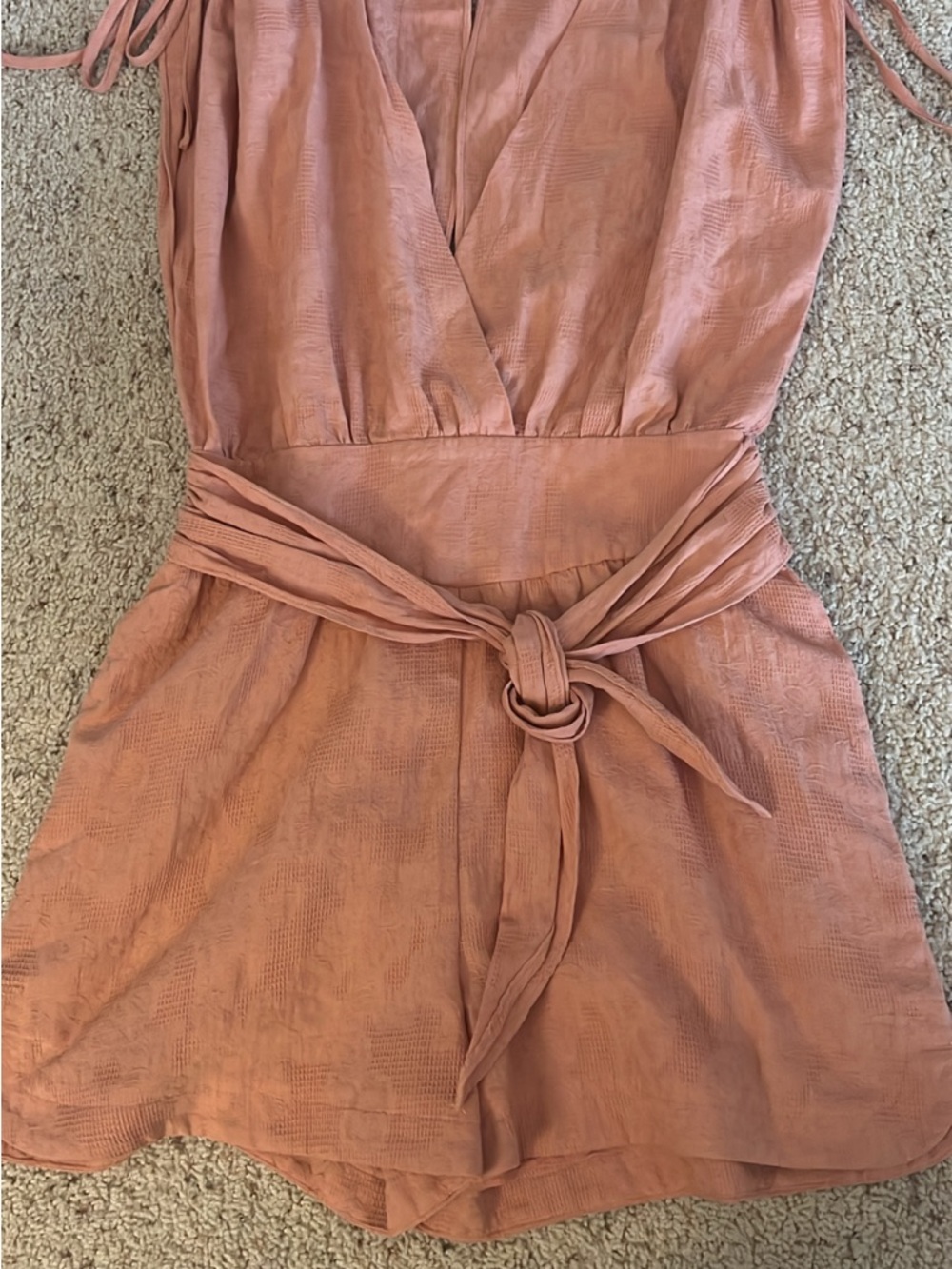 Blush Pink Wrap Romper with Self-Tie Waist